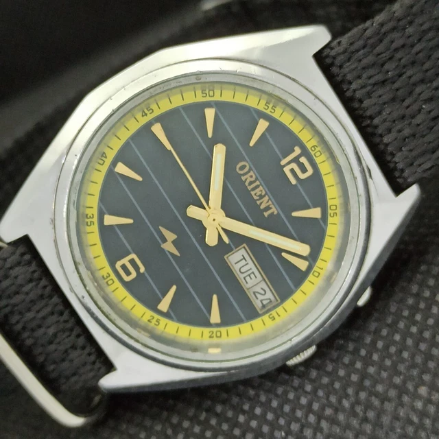 VINTAGE ORIENT AUTOMATIC 46941 JAPAN MENS DAY/DATE BLACK WATCH 551b-a292288-4
