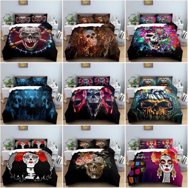 3D Duvet Cover Set Skull Bedding Quilt Pillowcase Single Double Queen King Sizes