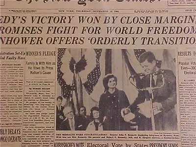 Vintage Newspaper Headlines ~ Jfk John F Kennedy Victory Wins Us President  1960