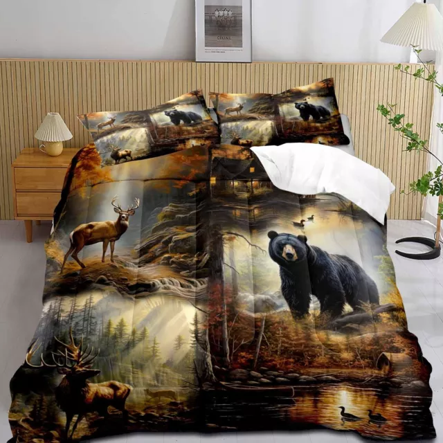 LUVIVIHOME 3PCS Black Bear Deer Comforter Set King Size, Elk Moose Mallard Du...