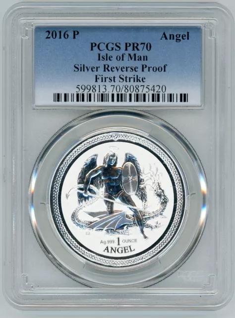 2016P Isle Of Man Reverse Proof 1 Oz Silver Angel Pcgs 1St Strike Pr70 #80875420