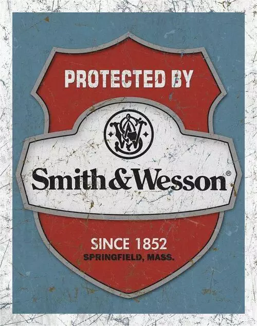 Protected Smith & Wesson Logo Guns Security Warning Tin Metal Sign NEW Made USA