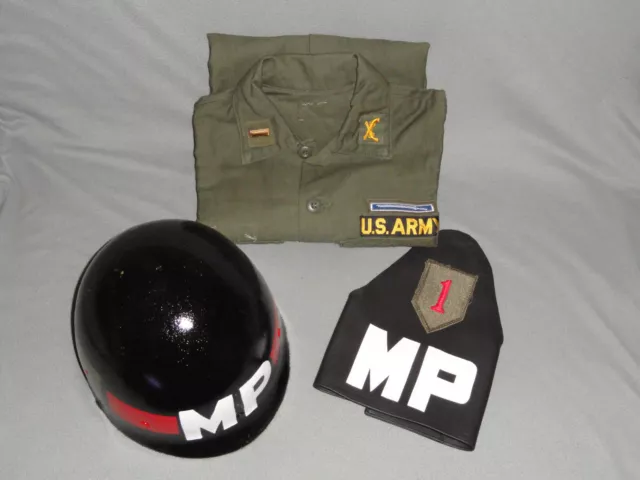 Set Lot US Military Police 1st MP Company 1st Inf Div Helmet + Shirt + Brassard