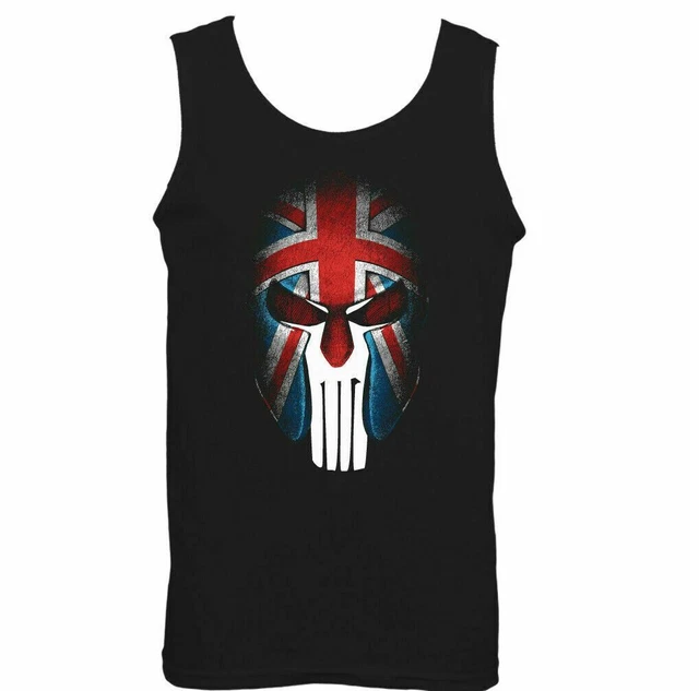Skull Vest Mens Gym Spartan Helmet Union Jack Flag MMA Training Top