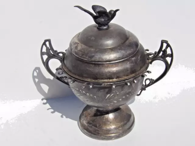 antique WM. ROGERS WR QUADRUPLE NEW YORK 57 sugar bowl VICTORIAN unusual $9.95