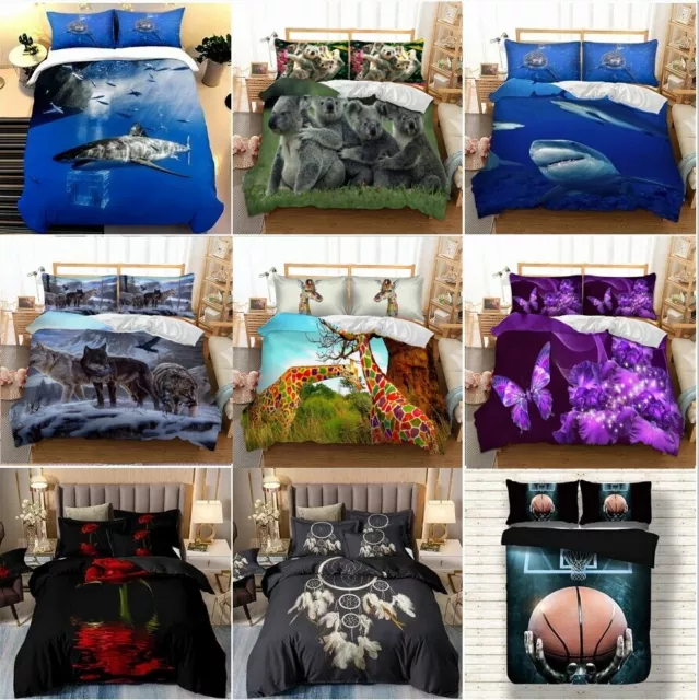 3D Cartoon Animals Duvet Quilt Cover Bedding Set Pillow Cases Single Double King