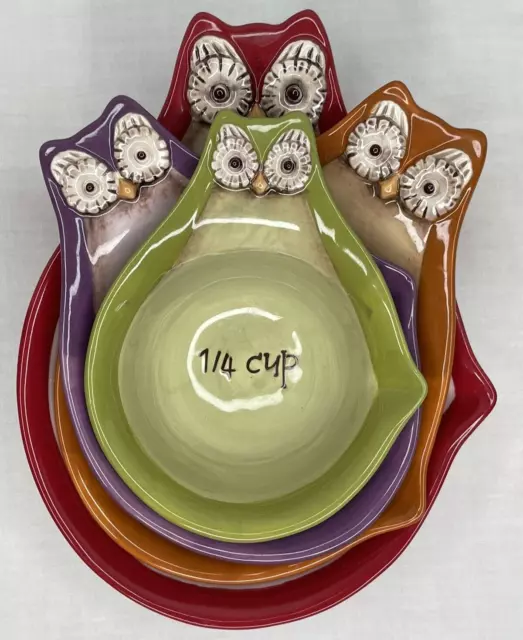 Rare OWL colorful silicone Measuring Cups Complete 4 Piece Set Cute!!