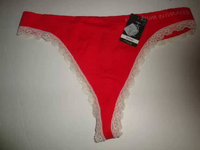 New Heidi Klum Intimates Women's Seamless w/ Lace Thong Panty Red Size M