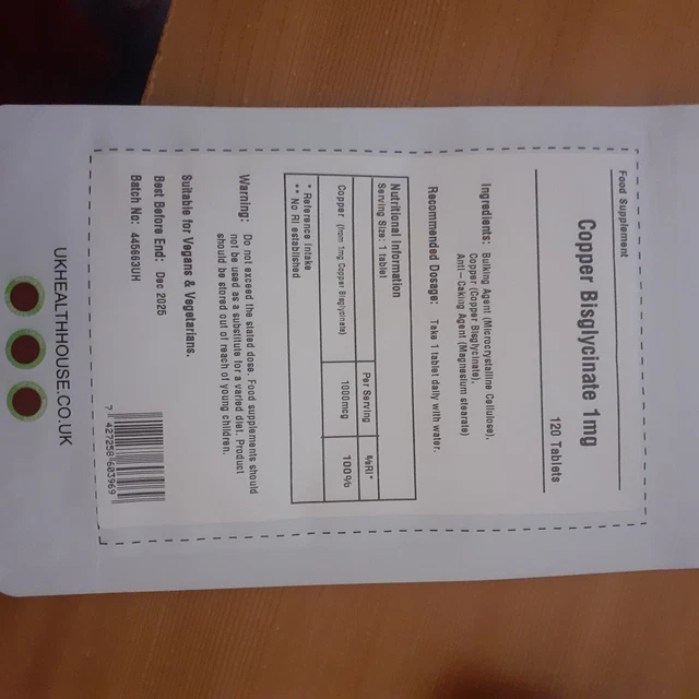 COPPER BISGLYCINATE 1MG Tablets 1,000mcg Mineral Supplement Immune