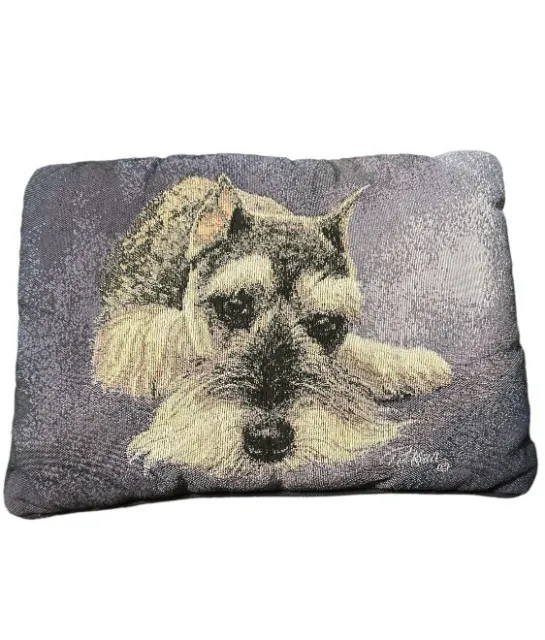 Vintage Tapestry Picken Schnauzer Terrier Dog Accent Pillow Linda Blues 12”