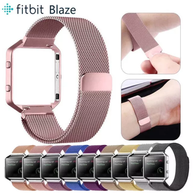 Stainless Steel Milanese Magnetic Wristband Strap +Metal Frame For Fitbit Blaze