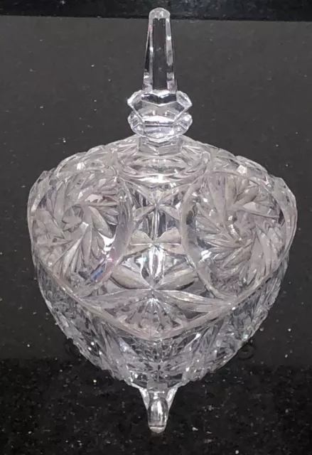 Crystal Cut Glass Footed Trinket box / Lidded Sweet Dish / Dressing Table Decor