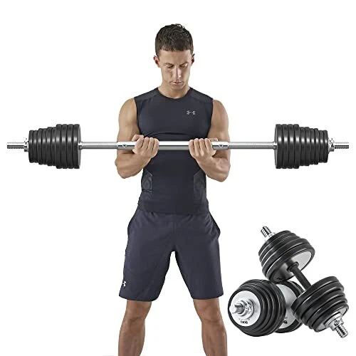 Pure Steel Adjustable Dumbbells - Barbell Weights Set 90 lb Total Home Gym