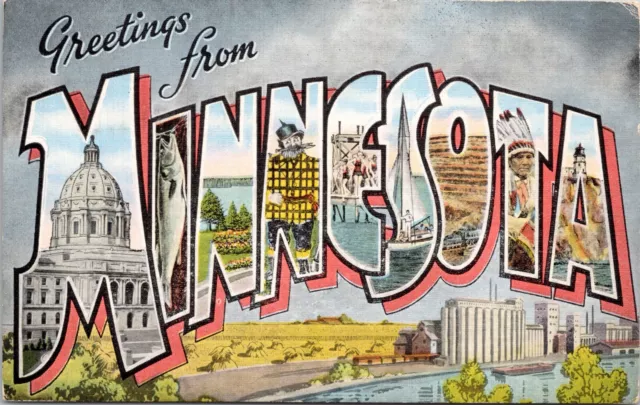 Large Letter Greetings from Minnesota - 1957 Linen Postcard