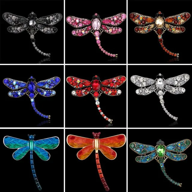 Wholesale Fashion Crystal Rhinestone Dragonfly Animals Enamel Brooch Pin Jewelry