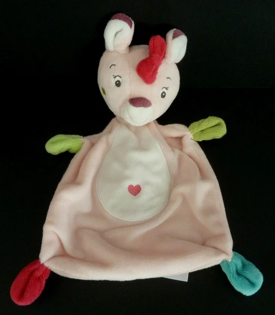 77. DOUDOU PLAT BABY CLUB BICHE FAON rose rouge vert bleu blanc coeur ET. NEUF*