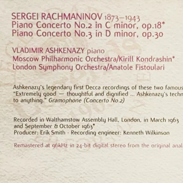 Rachmaninov – Piano Concertos 2 & 3   Vladimir Ashkenazy - 1999 USA DECCA - CD 3