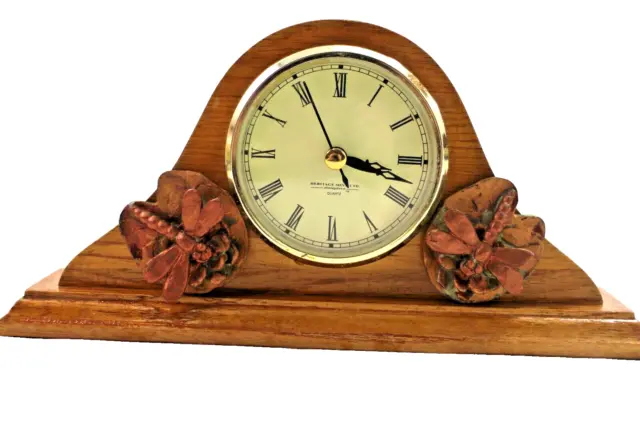 Heritage Mint Ltd. Wood Case Mantle Quartz Clock Embellished with Dragonfly's