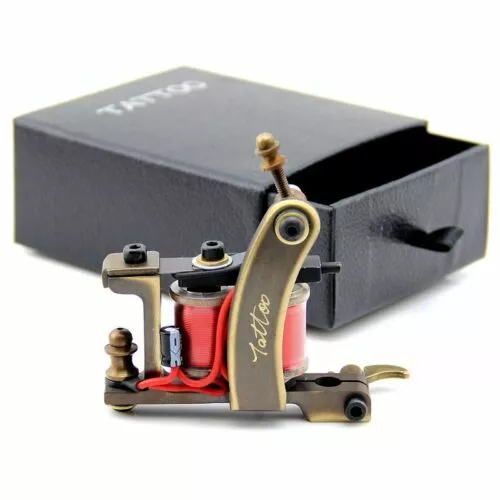 Pro Brass Coils Tattoo Machine CNC Carved Tattoo Coil Gun 10 Wrap Liner Shader 2