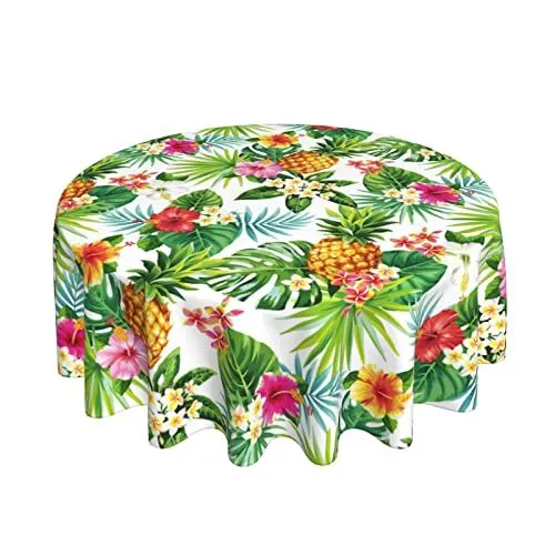 Hawaiian Tropical Flower Round Tablecloth Washable Reusable Decoration Table ...