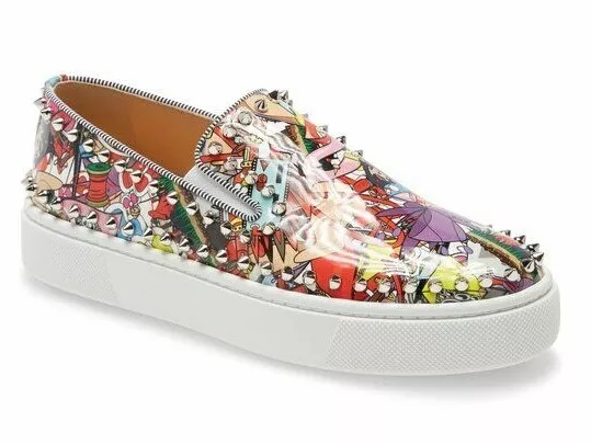 Christian Louboutin Super Pik Boat Flat Patent Loubi Low Top Slip On Sneaker 36