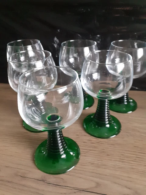 Verres à Vin D'Alsace BOECKLING - Lot De 6, Pied Vert, Décor Cépage, 15.5cl