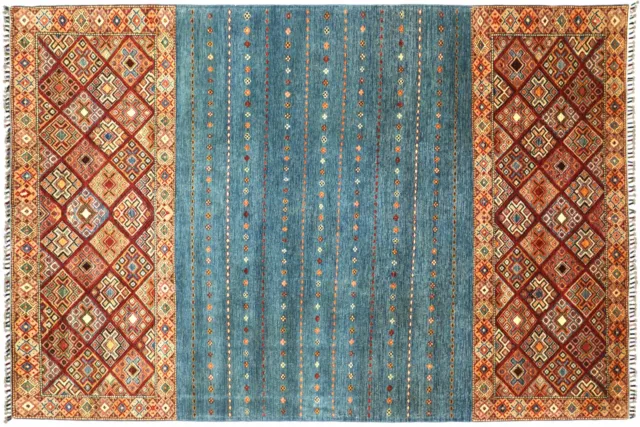 Afghan Khorjin Shaal Carpet Hand Knotted 210x330 Light Blue Stripes Wool