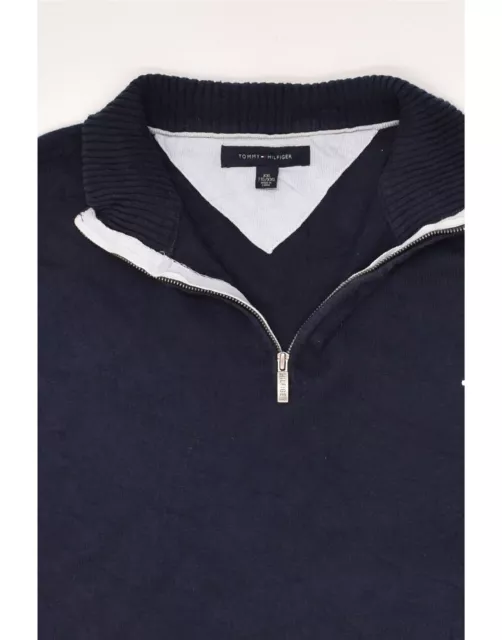 TOMMY HILFIGER MENS Zip Neck Jumper Sweater 2XL Navy Blue Cotton OQ03 ...