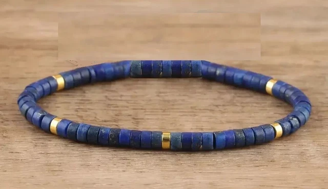 Bracelet Perles Lapis Lazuli 4mm - Fait Main Sur Mesure - Pour Homme Ou Femme - Neuf Sans Emballage