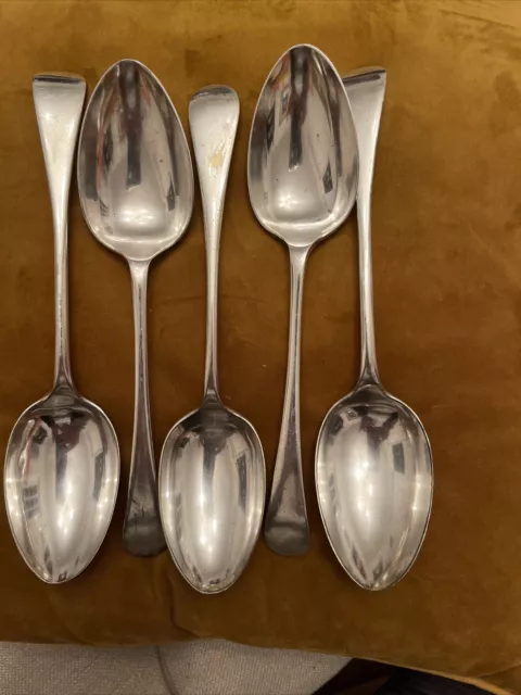 5 Antique Large Silver Plated Serving Spoons 23 cm Long.