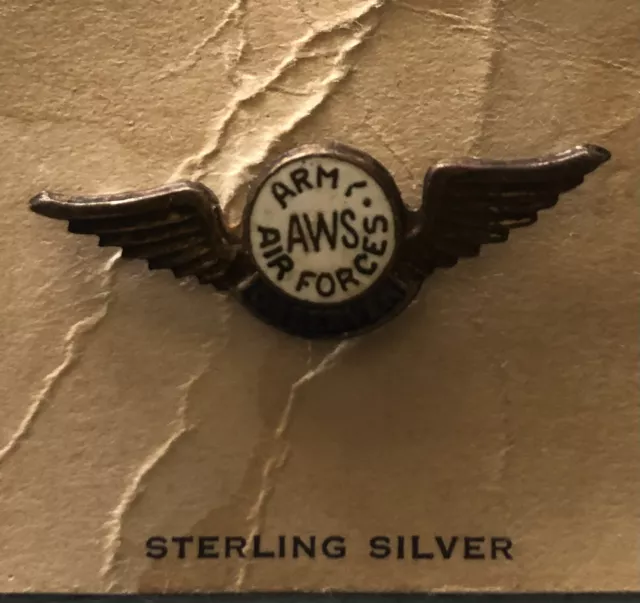 1943 Sterling WWII Aircraft Observer AWS Air Force Wings Enamel Pin As Issued