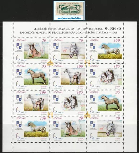 España 1998. Edifil 3608/3613. Minipliego 62 "España 2000. Caballos Cartujanos".