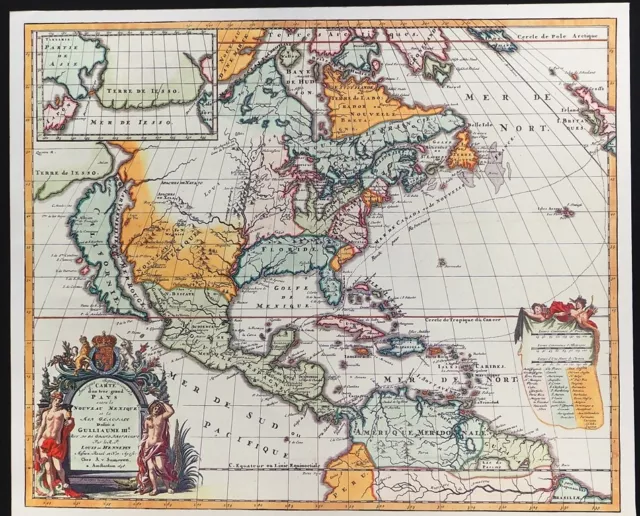 Repro Map Print Ready For Framing Of An Antique 1698  The Amerique Septentrioale