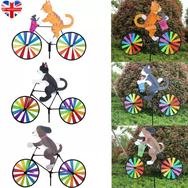 New Windmill Rainbow Cat Dog Bike Spinner Animal Bicycle Outdoor Home Decor Uk