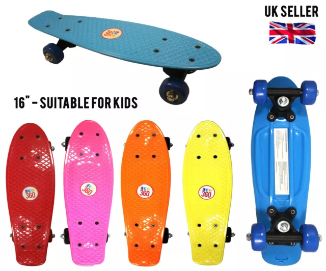 16" Mini Skateboard Cruiser Style Board For Kids Beginners Outdoor Skate