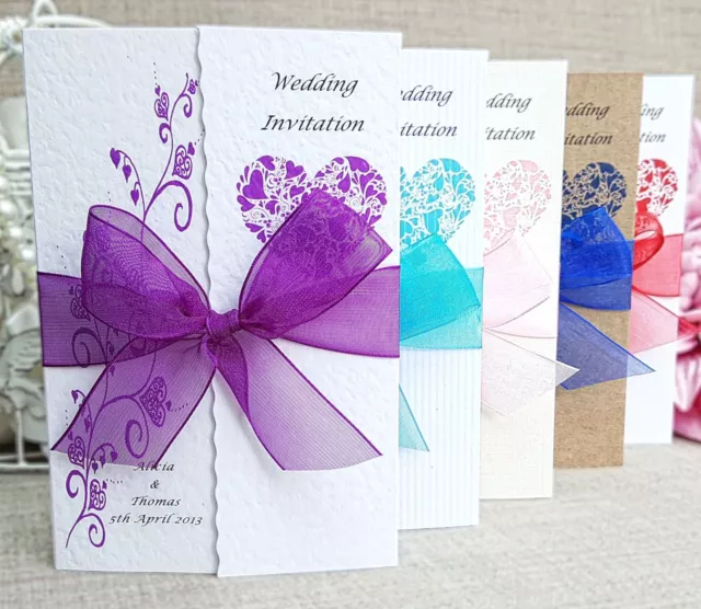 50 invitaciones de boda plegables - personalizadas - un montón de colores de cinta