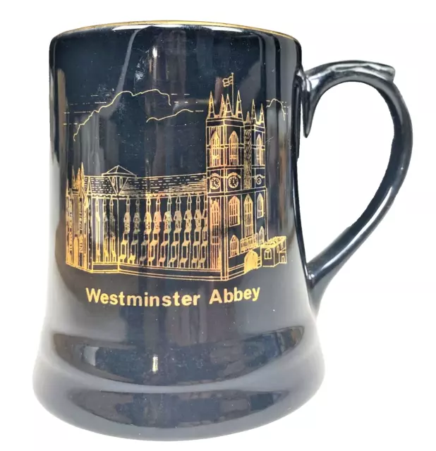 Westminster Abbey Black Porcelain Coffee Cup Tea Mug ‌Gold Trim