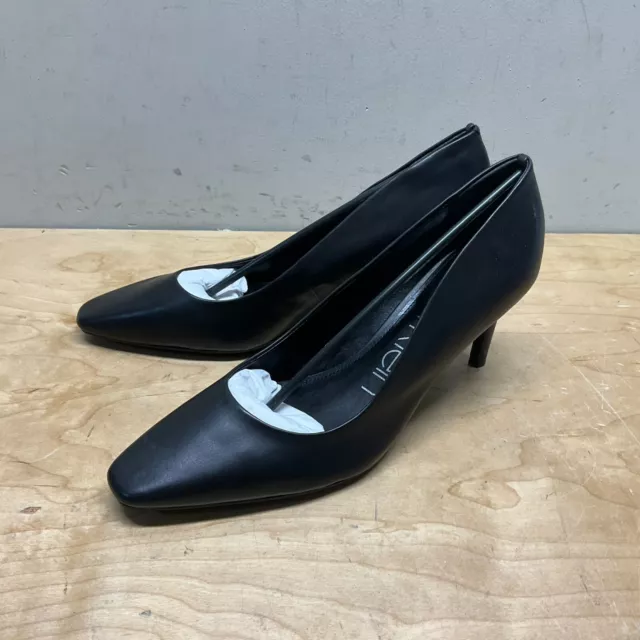 CALVIN KLEIN Callia Women Black Leather Snip Toe Pumps High Heels Shoes sz 9.5