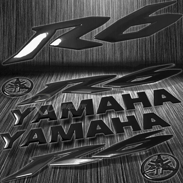 x2 8" 3D Logo+Letter Decal+6" Fairing Emblem Sticker for YZF-R6/R6S Glossy Black