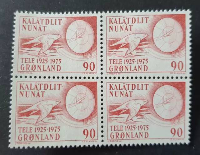 1975 Greenland Gronland Block Of 4 Telecommunication Bird Vf Mnh