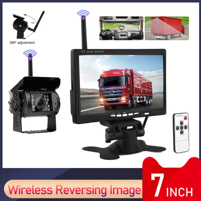 7" Wireless Backup Rear View Camera Night Vision System Monitor For RV Truck Bus