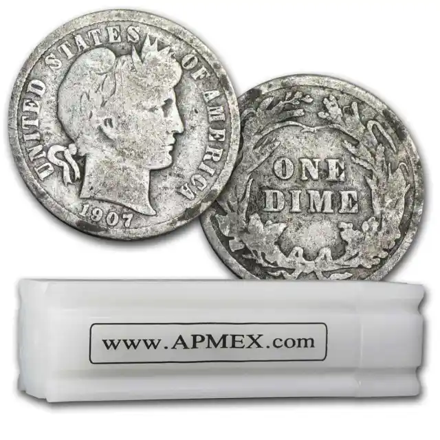 90% Silver Barber Dimes 50-Coin Roll Good/Better - SKU #31028