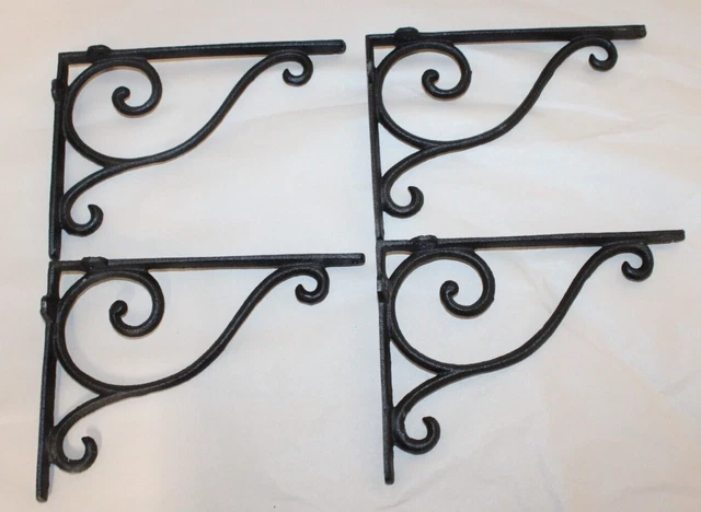 4 Cast Iron Antique Style Brackets Garden Brace Shelf Bracket RUSTIC FARM Scroll