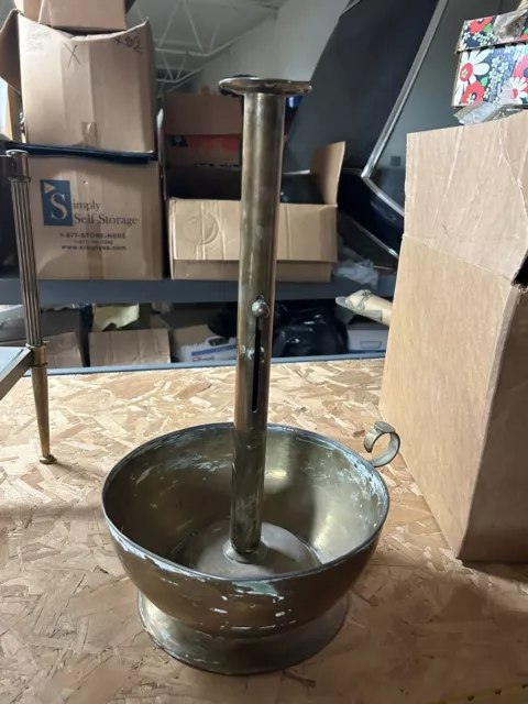 Large Brass Pedestal Bowl Dish Compote Centerpiece W Adjustable Candle Holder
