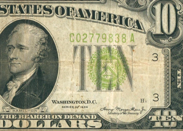 $10 1934 LGS LIME ((LIGHT GREEN SEAL)) Federal Reserve DAILY CURRENCY AUCTIONS