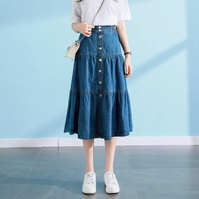 Denim Jeans Per Donna Marca Moda Mezza Lunghezza Torta Gonna Casual 3