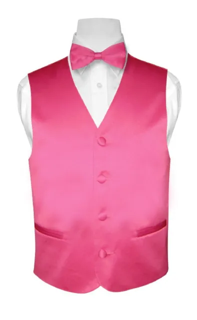 BOY'S Dress Vest & BOW TIE Solid HOT PINK FUCHSIA Color BowTie Set Boys Sizes
