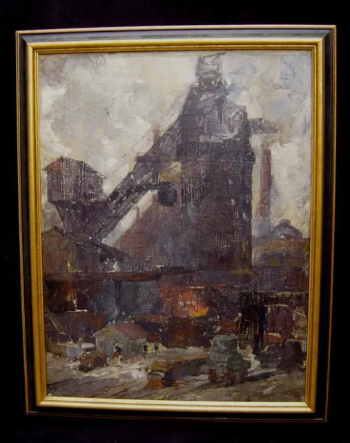 Alois Kowol 1891 - Potsdam / Stahlwerk / Hochofen / Industrie- Gemälde, signiert