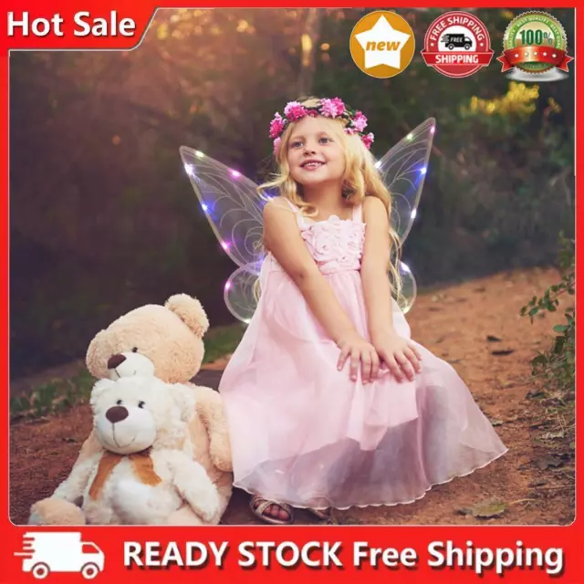Girls LED Light Up Butterfly Wings Angel Fairy Princess Costume Sparkle Glowing