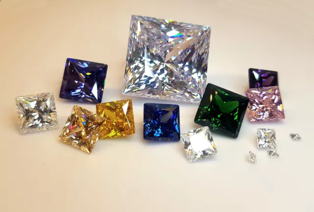 6A Extra Faceted Princess Cut Loose Cubic Zirconia - Colour & Size Choice